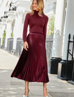 Satin Pleated Midi Skirt