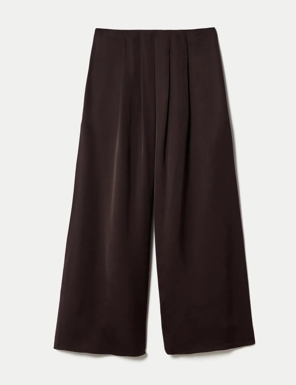 Satin Pleated Wide Leg Ankle Grazer Trousers