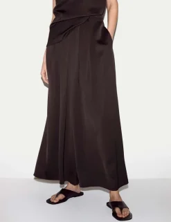 Satin Pleated Wide Leg Ankle Grazer Trousers
