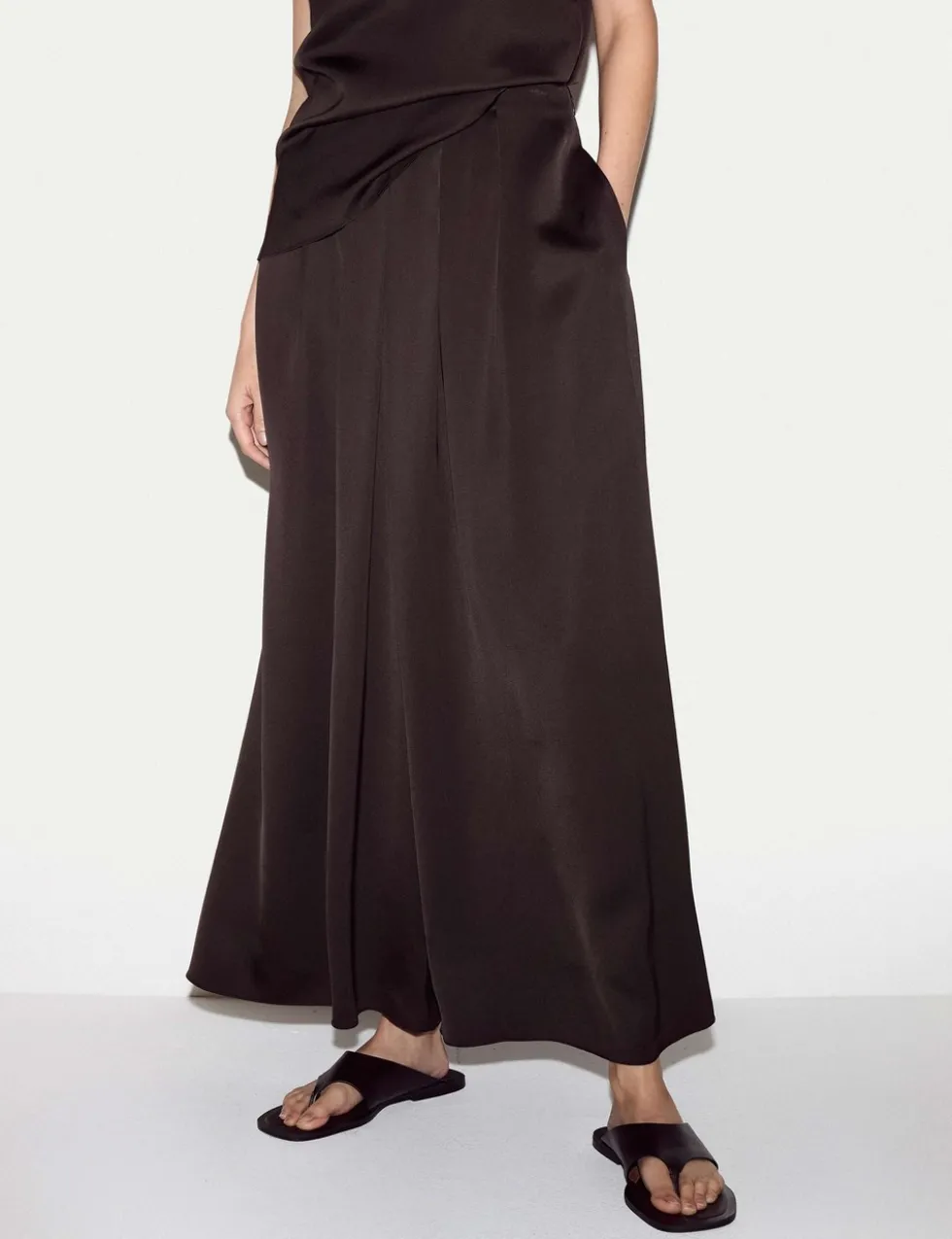 Satin Pleated Wide Leg Ankle Grazer Trousers