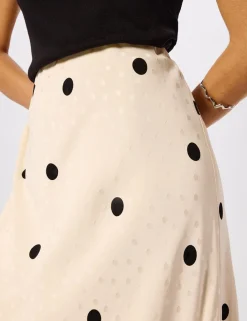 Satin Polka Dot Midi Slip Skirt