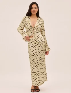 Satin Polka Dot Midi Slip Skirt