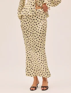 Satin Polka Dot Midi Slip Skirt