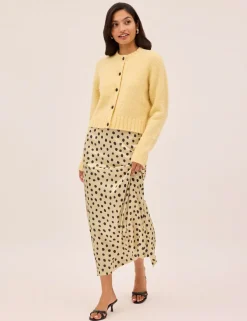 Satin Polka Dot Midi Slip Skirt