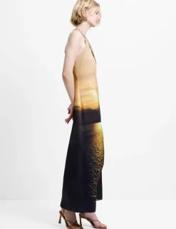 Satin Printed Halter Neck Midaxi Column Dress