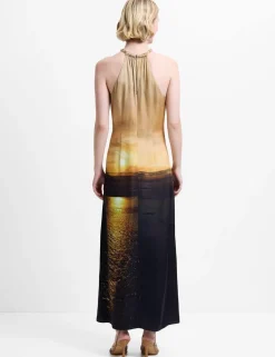 Satin Printed Halter Neck Midaxi Column Dress