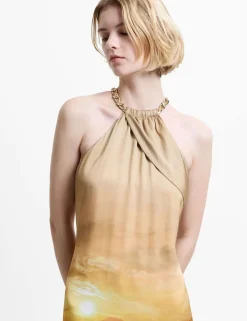 Satin Printed Halter Neck Midaxi Column Dress