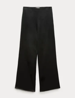 Satin Pull On Flared Trousers