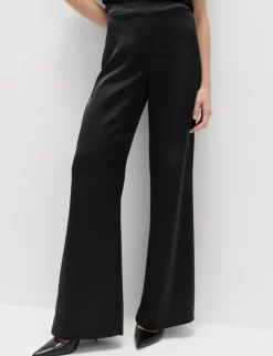 Satin Pull On Flared Trousers