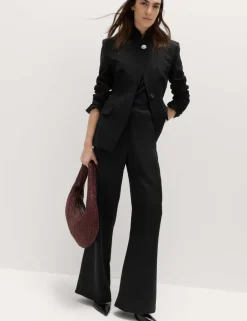 Satin Pull On Flared Trousers