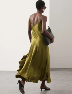 Satin Ruffle Maxi Slip Dress