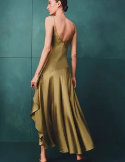 Satin Ruffle Maxi Slip Dress