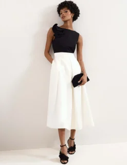 Satin Ruffle Midi Skater Dress