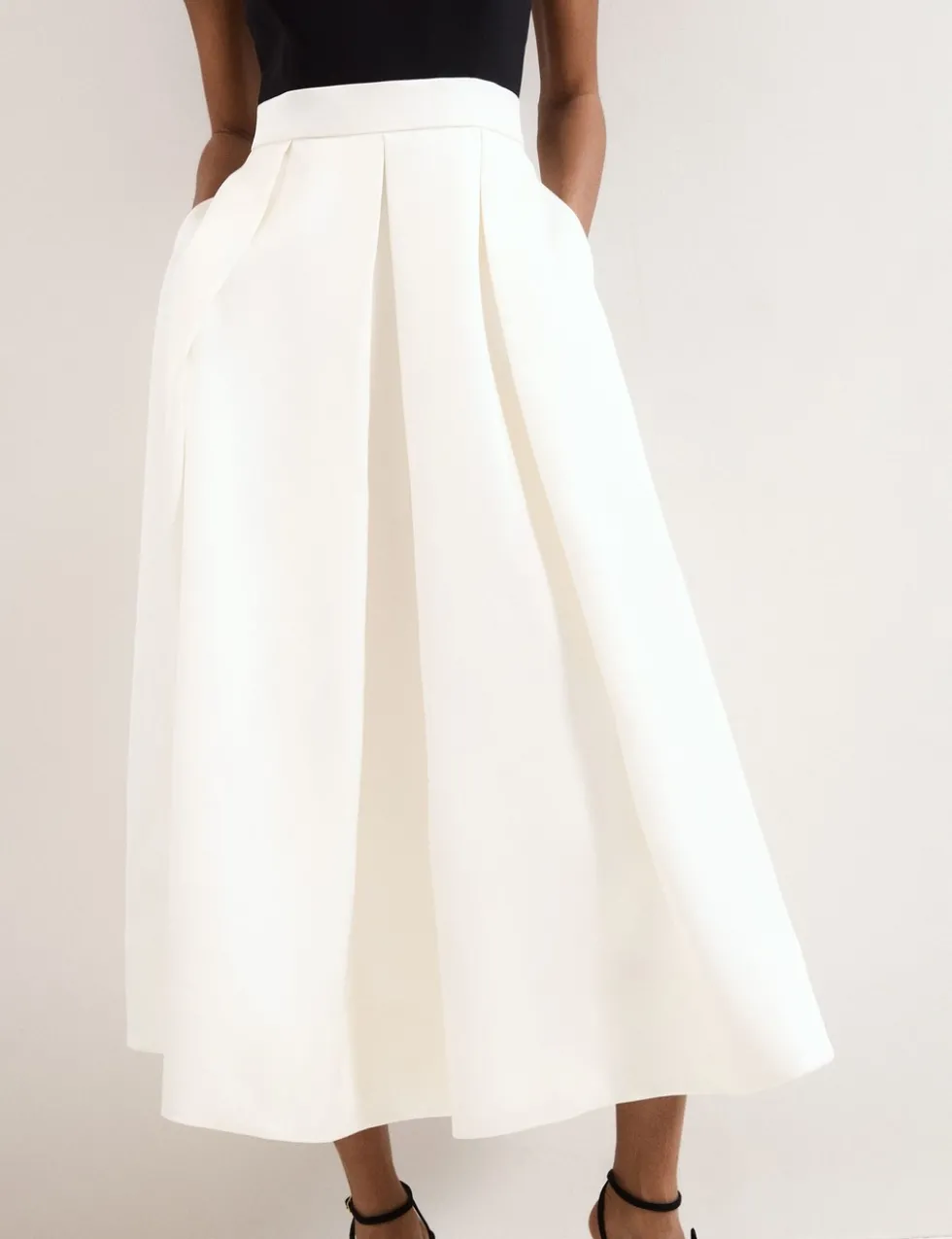 Satin Ruffle Midi Skater Dress