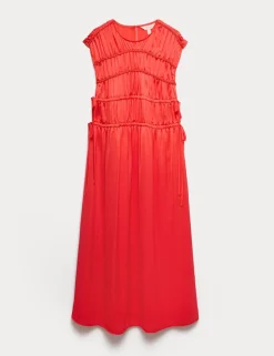 Satin Smock Detail Midaxi Dress