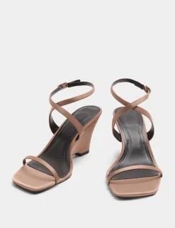 Satin Strappy Wedge Heel Sandals