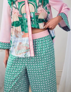 Satin The Clubhouse Print Long Pyjama Set
