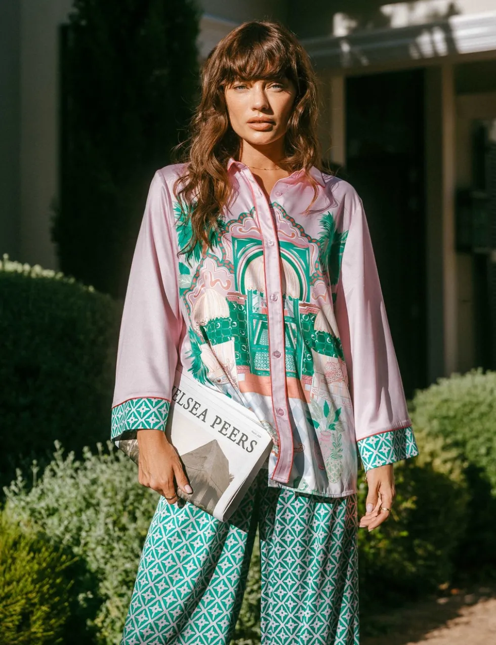 Satin The Clubhouse Print Long Pyjama Set