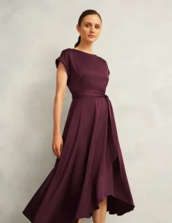 Satin Tie Waist Knee Length Skater Dress