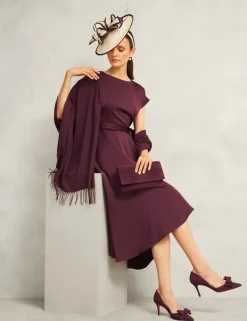 Satin Tie Waist Knee Length Skater Dress