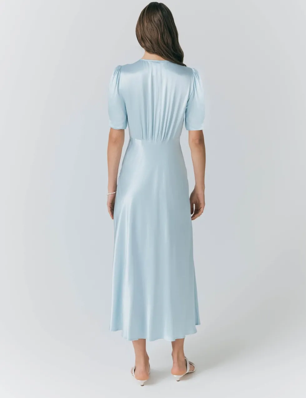 Satin V-Neck Button Through Midaxi Tea Dress