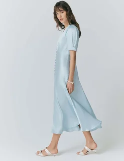 Satin V-Neck Button Through Midaxi Tea Dress