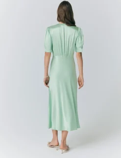 Satin V-Neck Button Through Midaxi Tea Dress