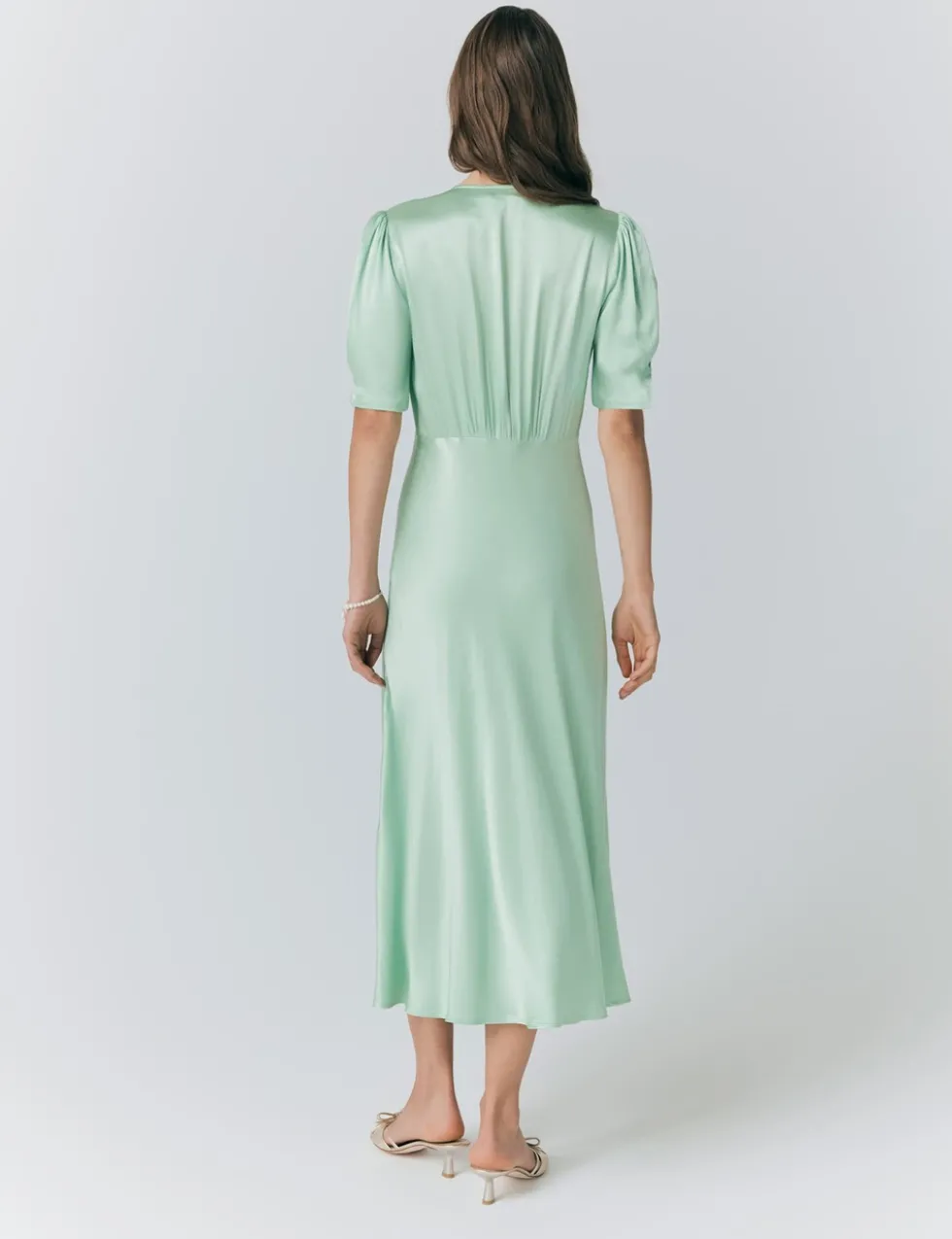 Satin V-Neck Button Through Midaxi Tea Dress