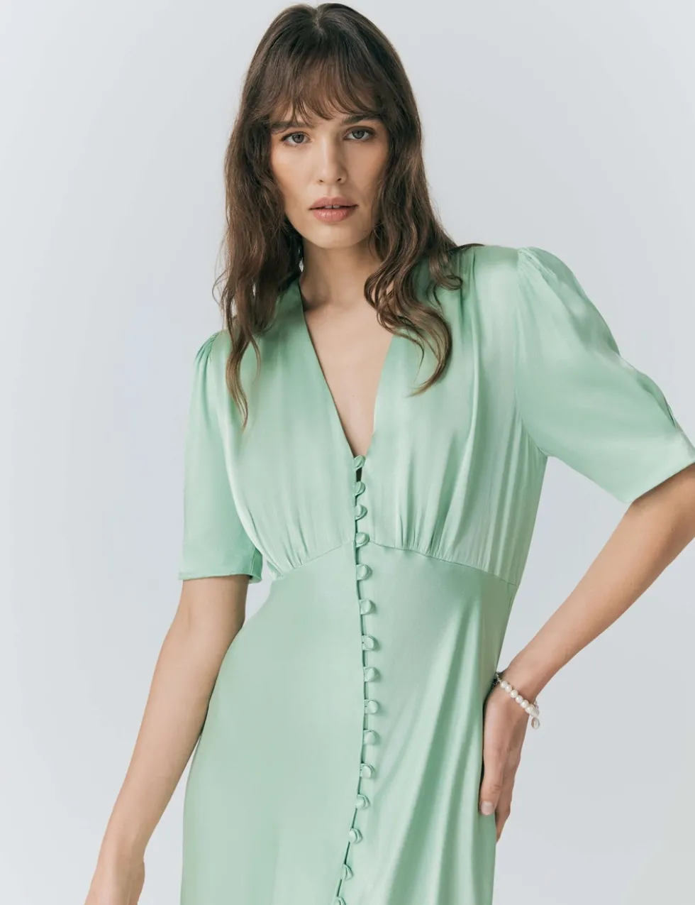 Satin V-Neck Button Through Midaxi Tea Dress