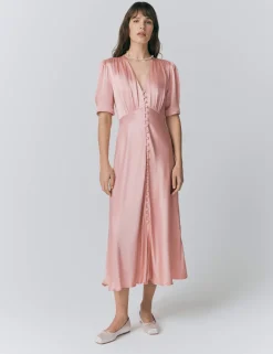 Satin V-Neck Button Through Midaxi Tea Dress