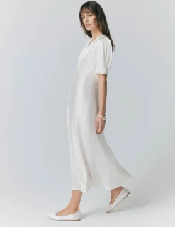 Satin V-Neck Button Through Midaxi Tea Dress