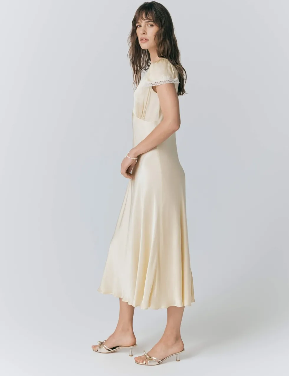 Satin V-Neck Midaxi Tea Dress