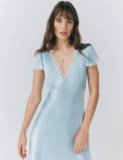 Satin V-Neck Midaxi Tea Dress