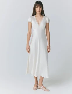 Satin V-Neck Midaxi Tea Dress