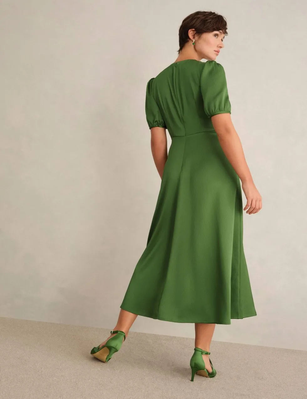 Satin V-Neck Midi Skater Dress