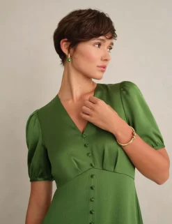 Satin V-Neck Midi Skater Dress