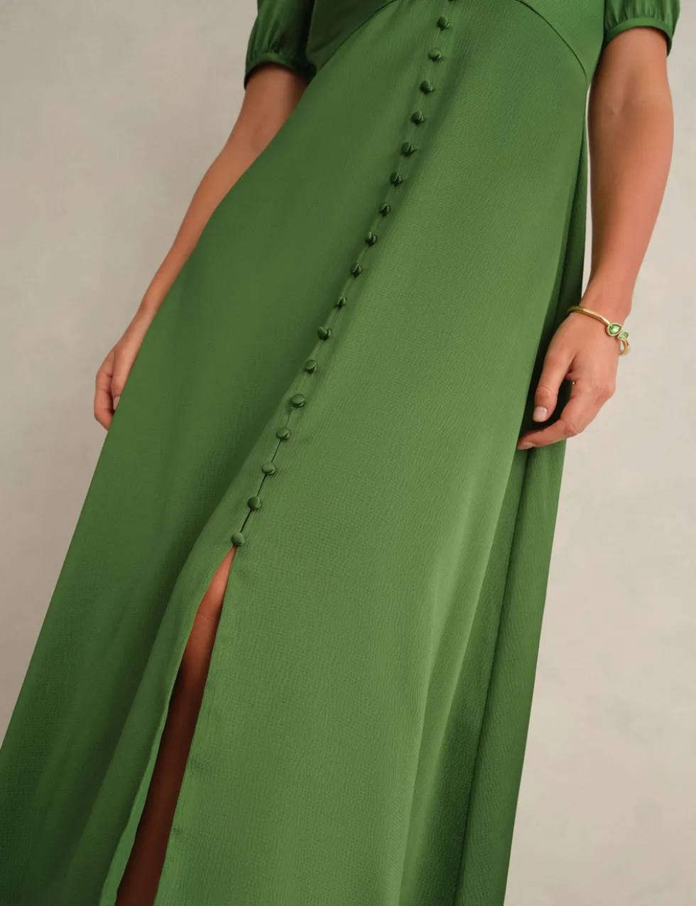 Satin V-Neck Midi Skater Dress