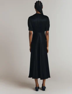 Satin V-Neck Midi Tea Dress