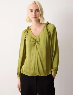 Satin V-Neck Relaxed Blouse