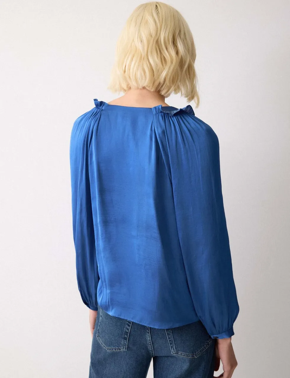 Satin V-Neck Relaxed Blouse