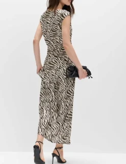 Satin Zebra Print Cowl Neck Midaxi Dress