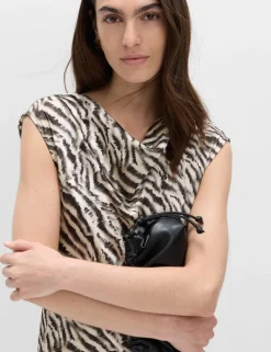 Satin Zebra Print Cowl Neck Midaxi Dress