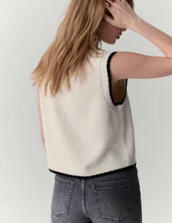Scallop Edge Detail Knitted Tabard With Wool