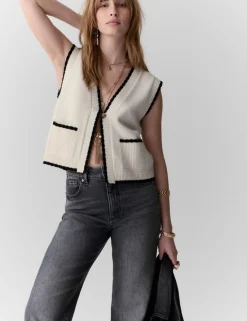 Scallop Edge Detail Knitted Tabard With Wool