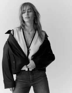 Scallop Edge Detail Knitted Tabard With Wool