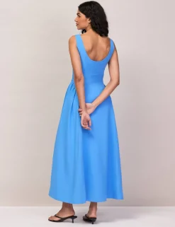 Scoop Neck Midaxi Skater Dress with Linen