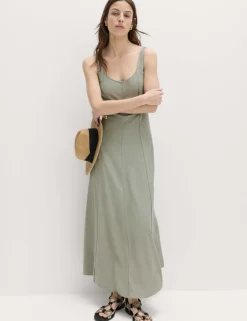 Scoop Neck Midaxi Slip Dress with Linen