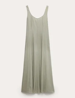 Scoop Neck Midaxi Slip Dress with Linen