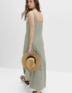 Scoop Neck Midaxi Slip Dress with Linen