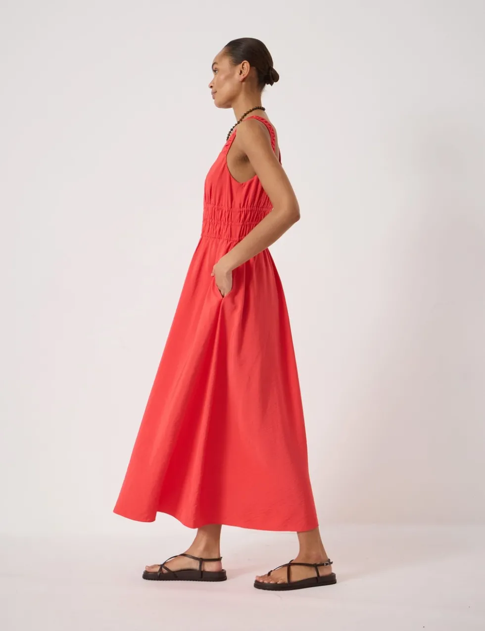 Scoop Neck Midi Waisted Dress